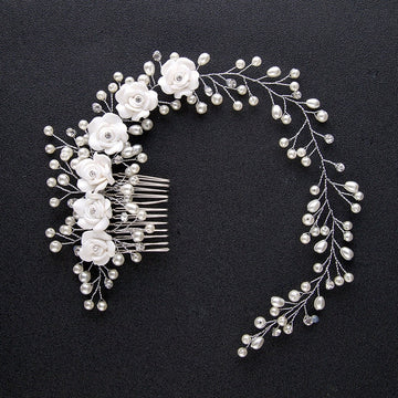 Bridal Wedding Crystal Bride Hair Accessories Pearl Flower Headband Handmade Hairband Beads Decoration Hair Comb For Women daiiibabyyy